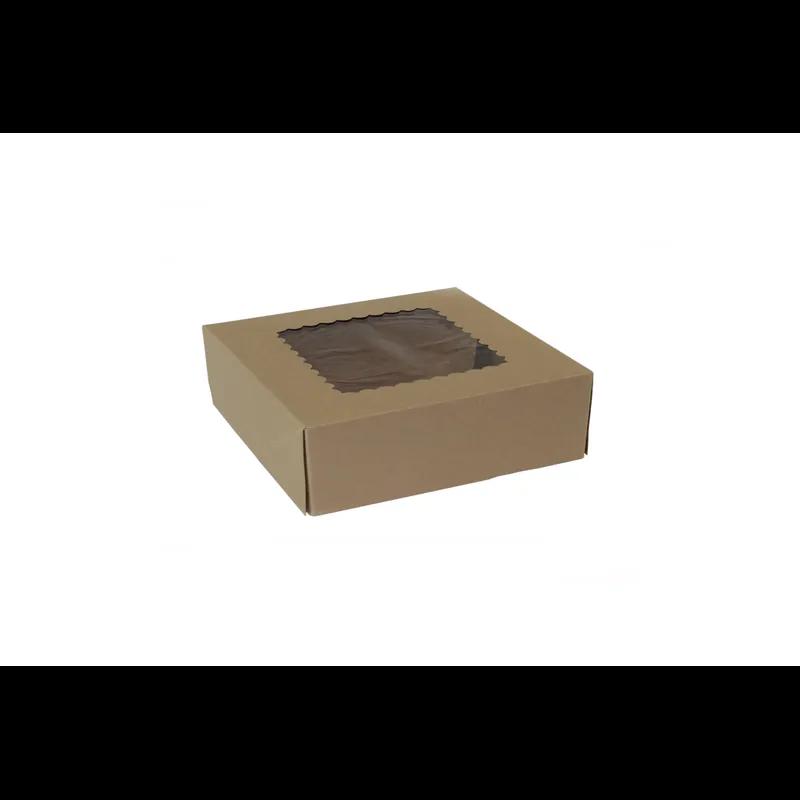 Bakery Box 8X8X2.5 IN Paperboard Kraft 4 Corner 1-Piece Automatic With Window 250/Case