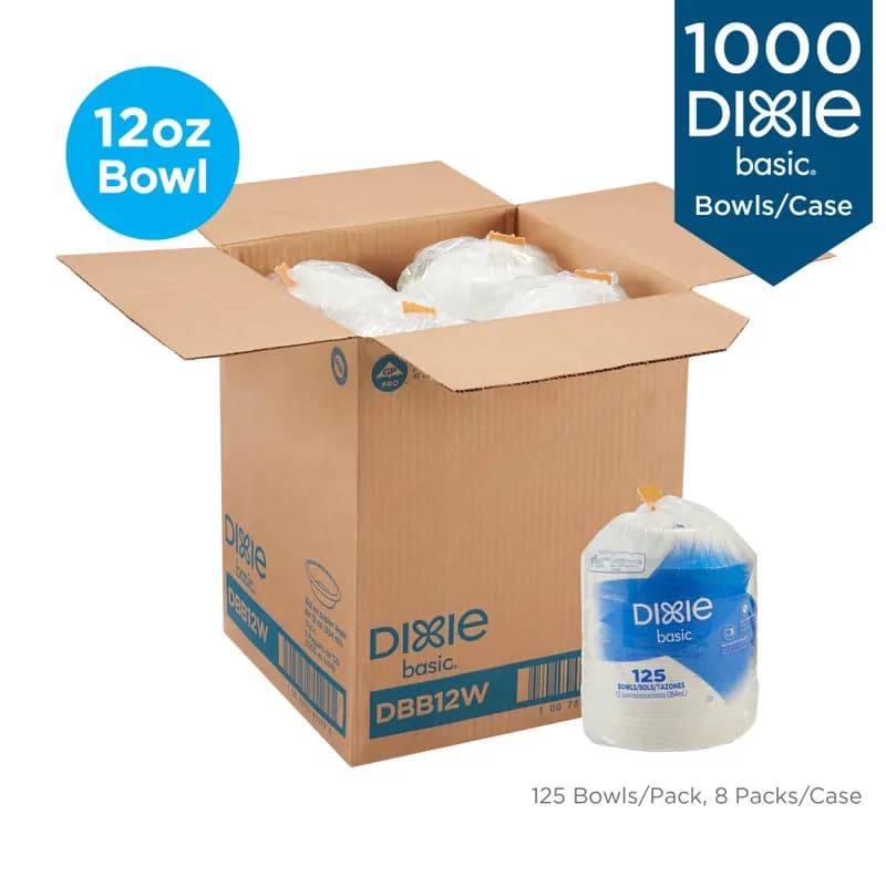 Dixie Basic Bowl 12 OZ Paper White 1000/Case
