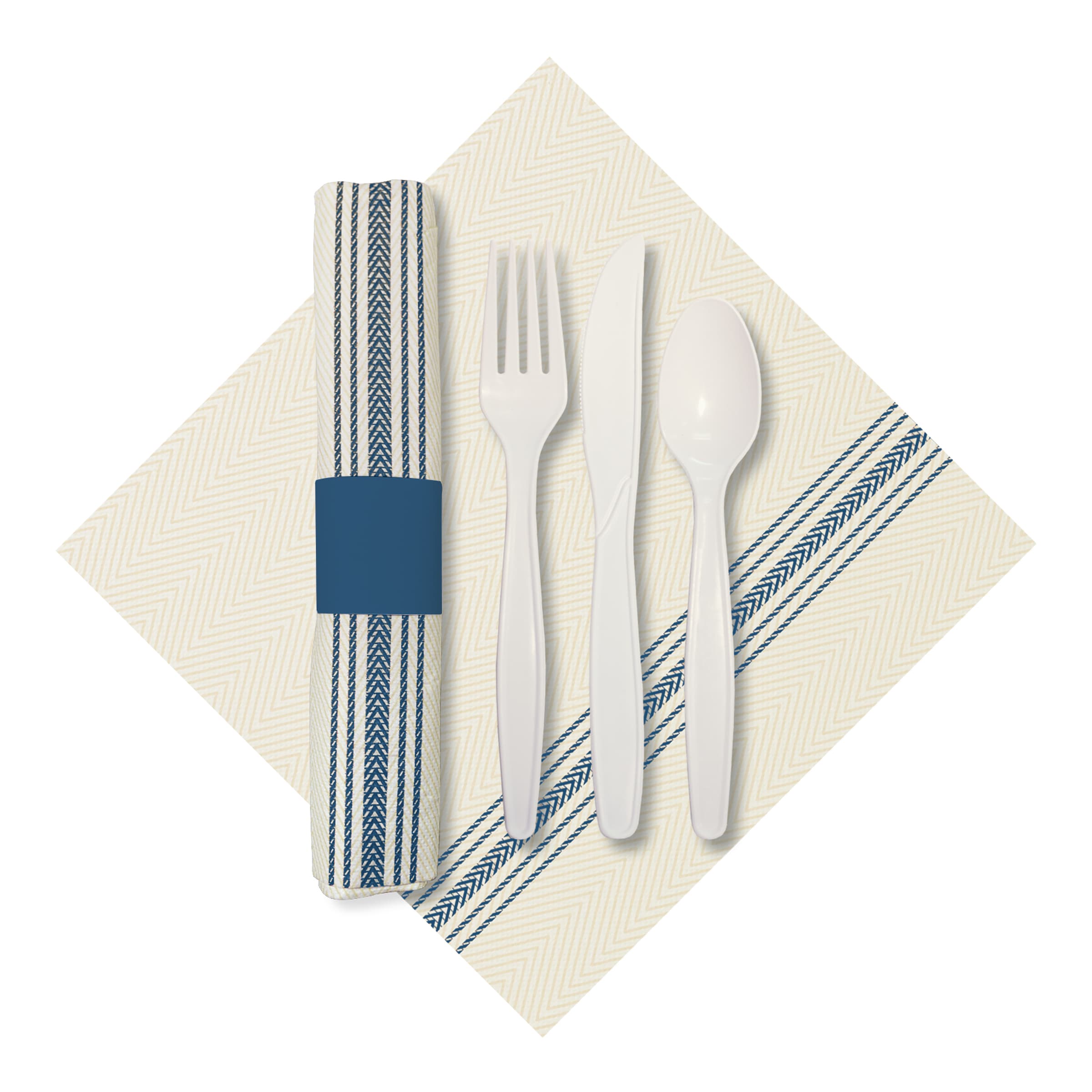 Cutlery Kit Tissue Paper Plastic Blue With Blue Napkin 100/Case