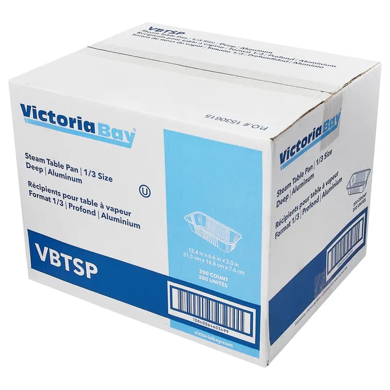 Victoria Bay Steam Table Pan 1/3 Size 86 OZ Aluminum Silver Rectangle 200/Case