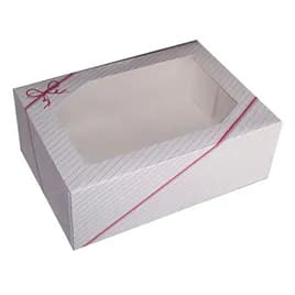 String Ensemble Cake Box 1/2 Size 19X14X4 IN Paper White Rectangle With Window 50/Case