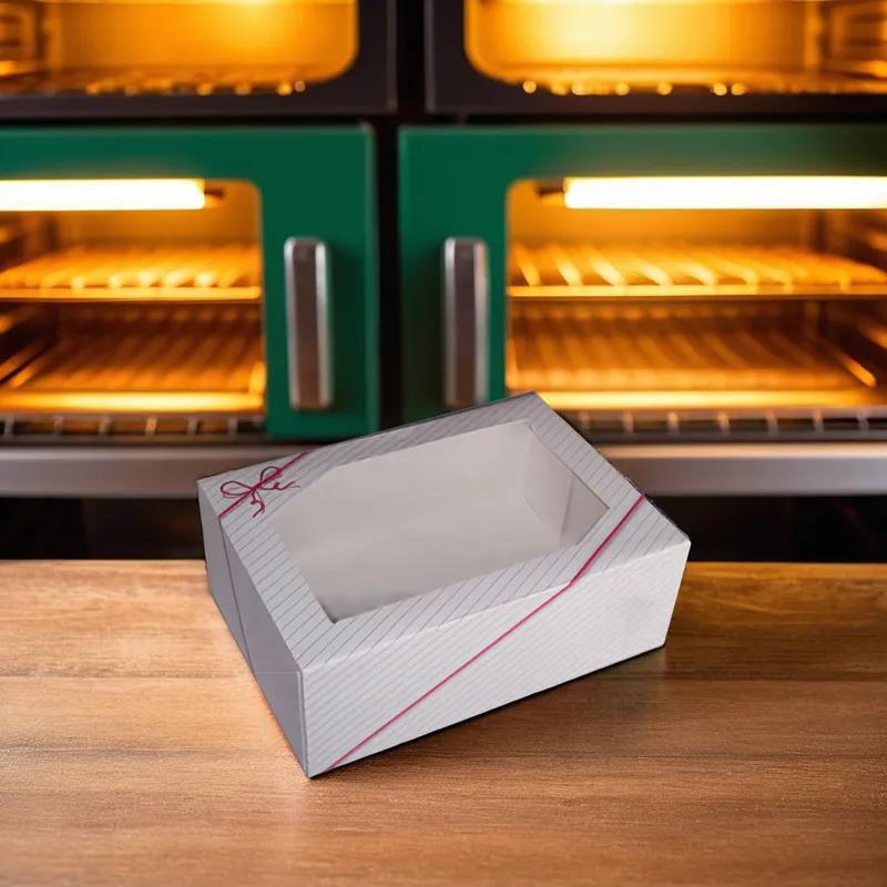 String Ensemble Cake Box 1/2 Size 19X14X4 IN Paper White Rectangle With Window 50/Case