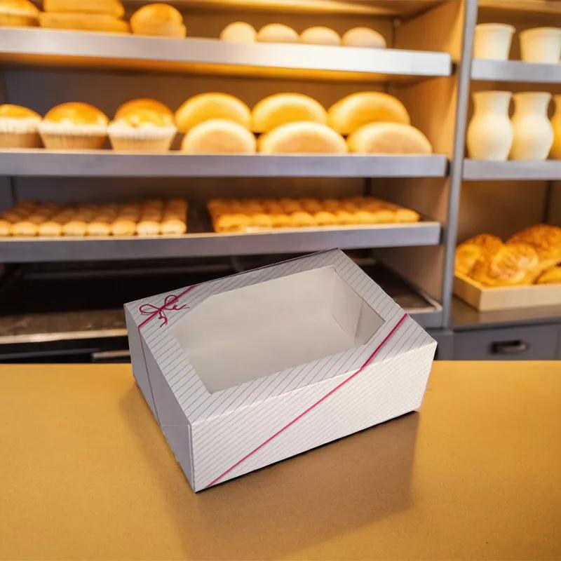 String Ensemble Cake Box 1/2 Size 19X14X4 IN Paper White Rectangle With Window 50/Case