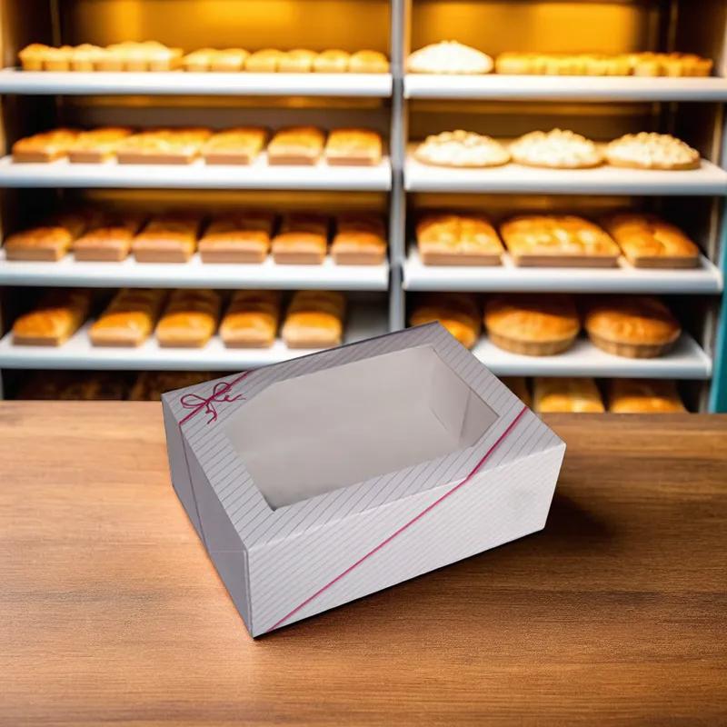 String Ensemble Cake Box 1/2 Size 19X14X4 IN Paper White Rectangle With Window 50/Case