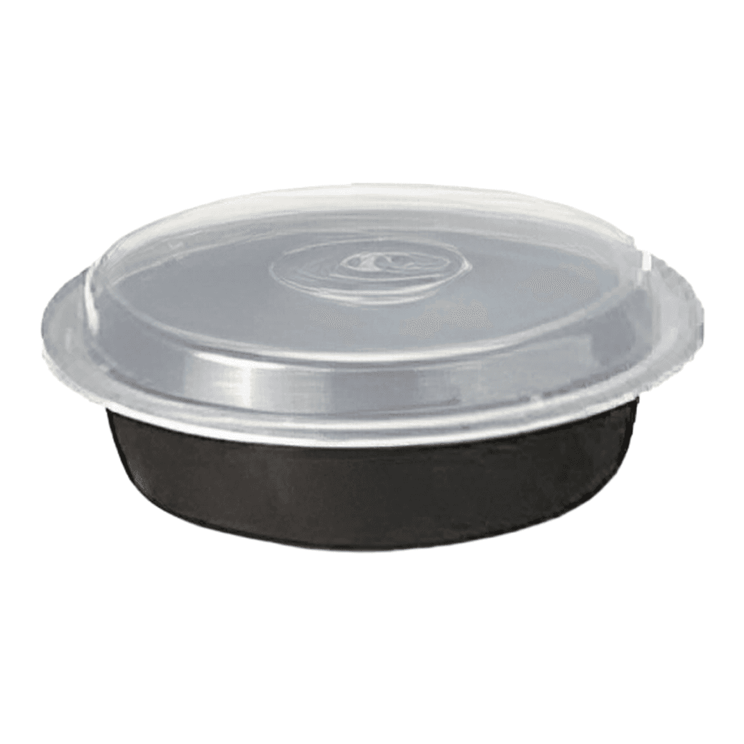 Take-Out Container Base & Lid Combo 24 OZ Plastic Black Round 150/Case
