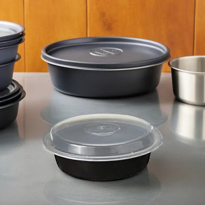 Take-Out Container Base & Lid Combo 24 OZ Plastic Black Round 150/Case