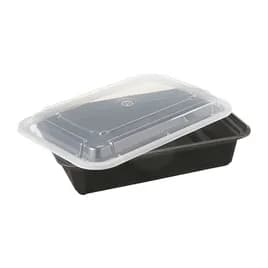 Take-Out Container Base & Lid Combo 38 OZ Plastic Black Rectangle 150/Case