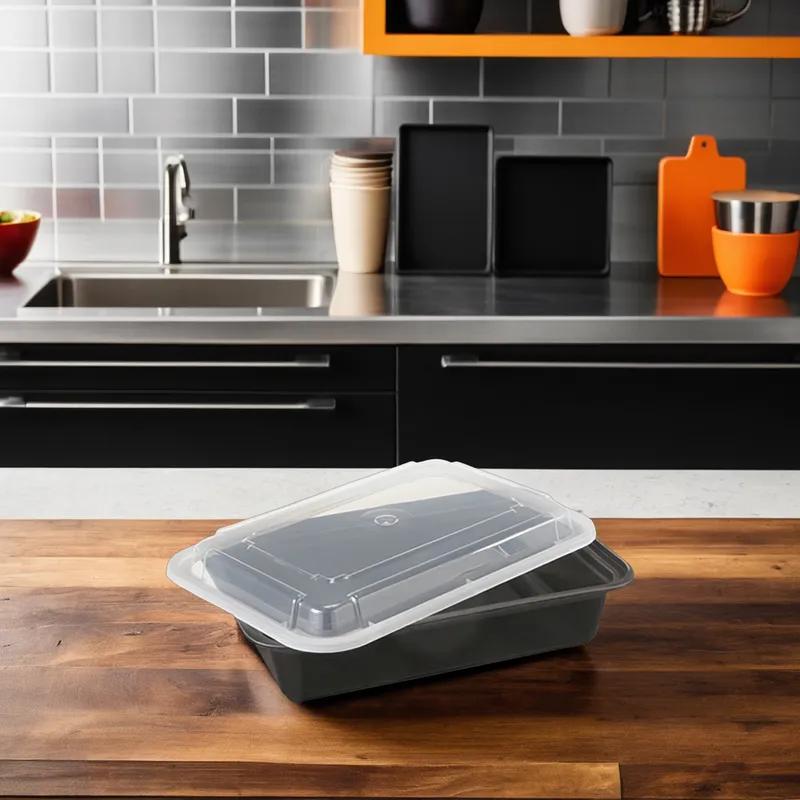 Take-Out Container Base & Lid Combo 38 OZ Plastic Black Rectangle 150/Case