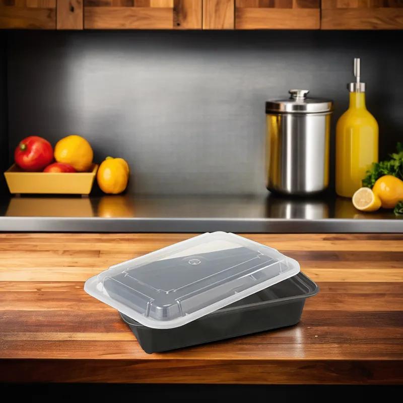 Take-Out Container Base & Lid Combo 38 OZ Plastic Black Rectangle 150/Case