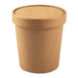 Food Container Base & Lid Combo With Flat Lid 16 OZ Double Wall Poly-Coated Paper Kraft Round 250 Count/Case