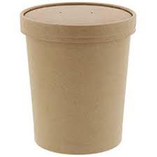 Food Container Base & Lid Combo With Flat Lid 16 OZ Double Wall Poly-Coated Paper Kraft Round 250 Count/Case