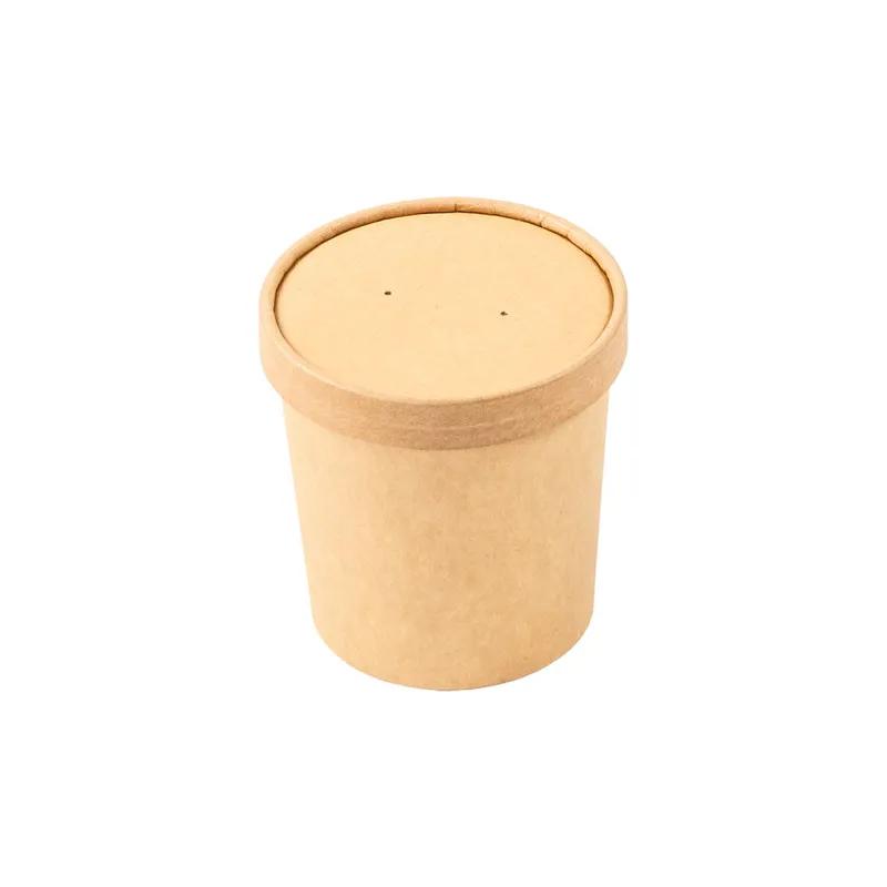 Food Container Base & Lid Combo With Flat Lid 16 OZ Double Wall Poly-Coated Paper Kraft Round 250 Count/Case