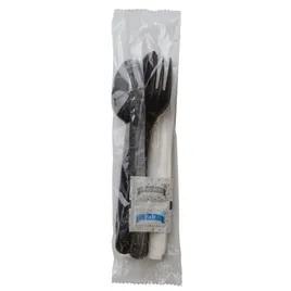 6PC Cutlery Kit Plastic Black With Napkin,Fork,Knife,Salt & Pepper,Teaspoon 250/Case