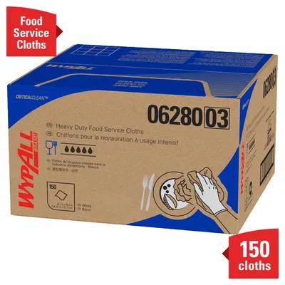 WypAll® X80 Food Service Cleaning Towel 23.3X12.4 IN Heavy Duty HydroKnit White Blue 1/4 Fold 150/Case