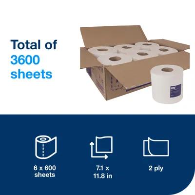 Tork Roll Paper Towel M2 11.8X7.1 IN 590 FT 2PLY White Centerfeed Refill 600 Sheets/Roll 6 Rolls/Case 3600 Sheets/Case
