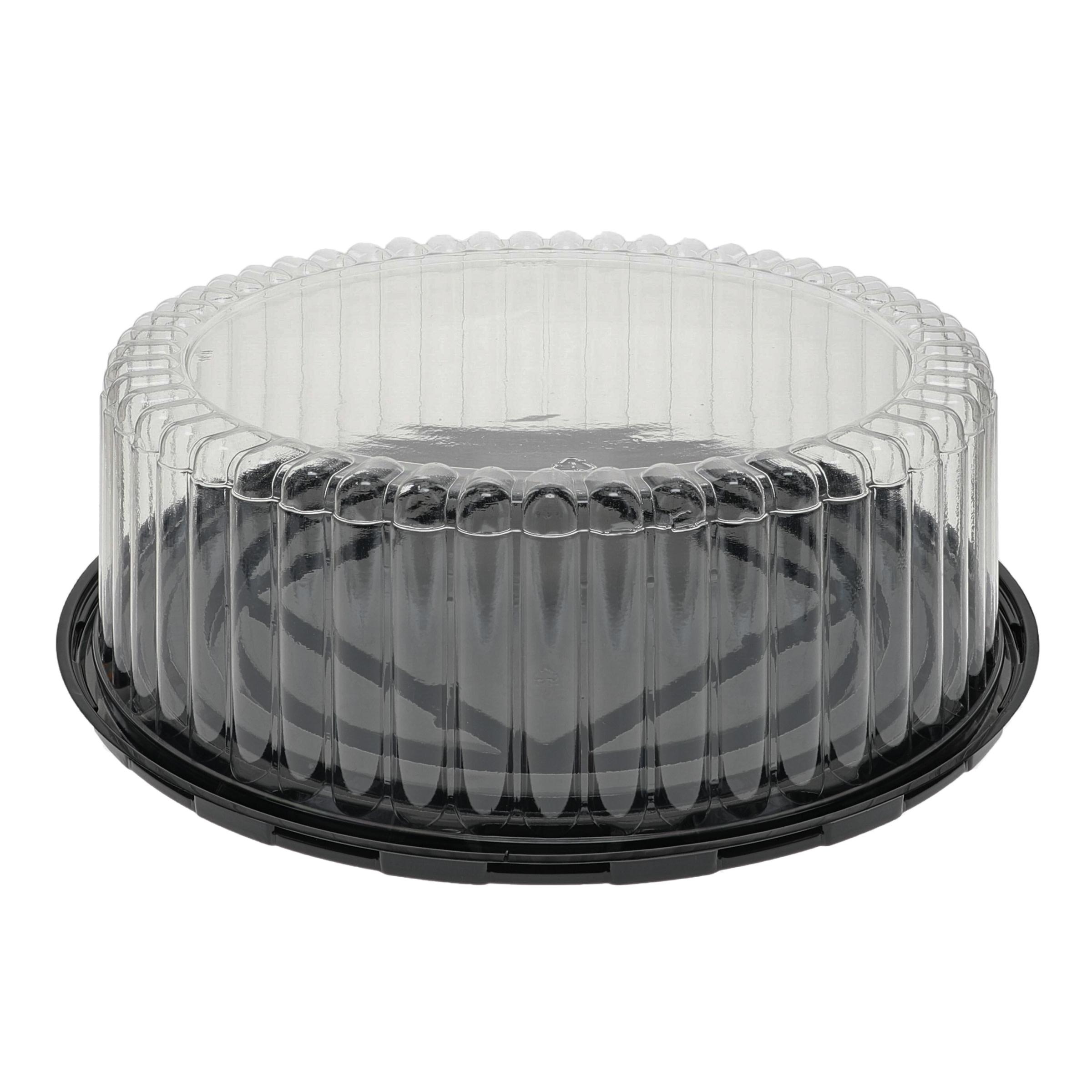 Cake Container & Lid Combo With High Dome Lid 11.25X3.5 IN PET Clear Black Round Fluted 50/Case