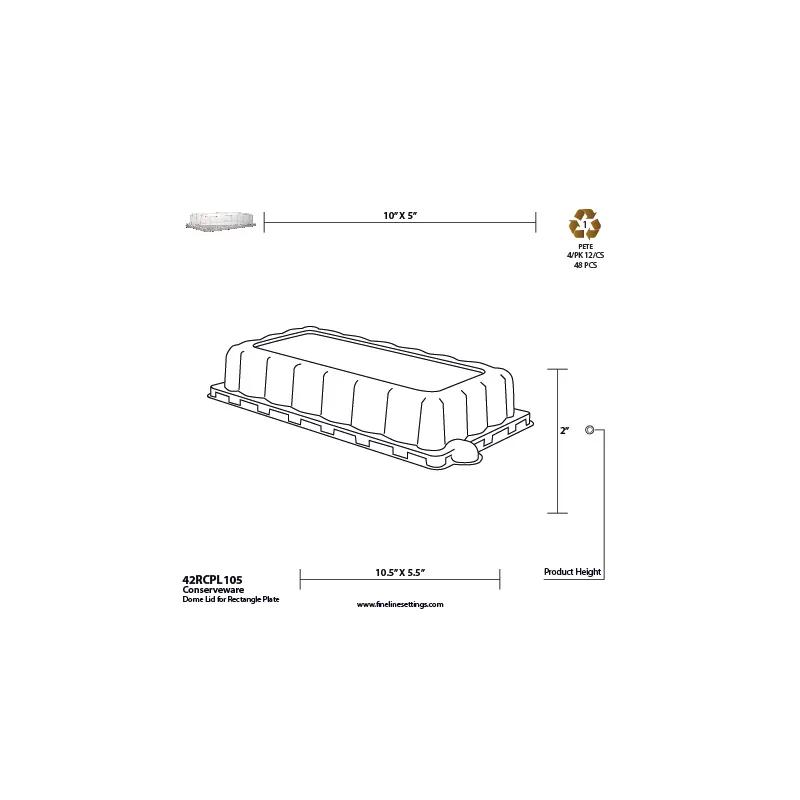 Lid 10X5 IN PET Clear Rectangle For Plate Unhinged 500/Case