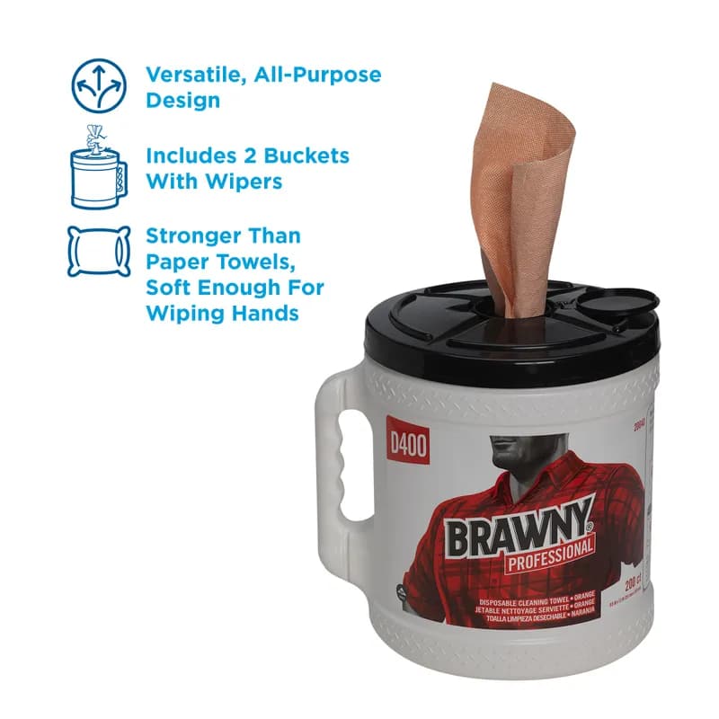 Brawny® Professional Cleaning Wipe 13X9.9 IN 1PLY Disposable Centerpull Bucket 200 Sheets/Pack 2 Packs/Case