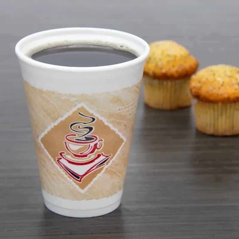 Dart® ThermoGlaze® Cup Insulated 12 OZ EPS Multicolor Café G Stock Print 20 Count/Pack 50 Packs/Case 1000 Count/Case