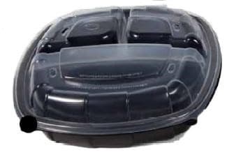 Take-Out Container Hinged With Dome Lid 10X10X3 IN 3 Compartment PP Black Clear Square 148/Case