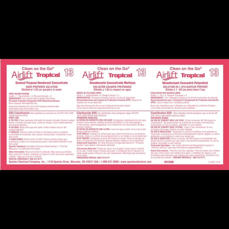 Airlift® Clean on the Go® Airlift® Tropical #13 Product Label Paper 1/Each