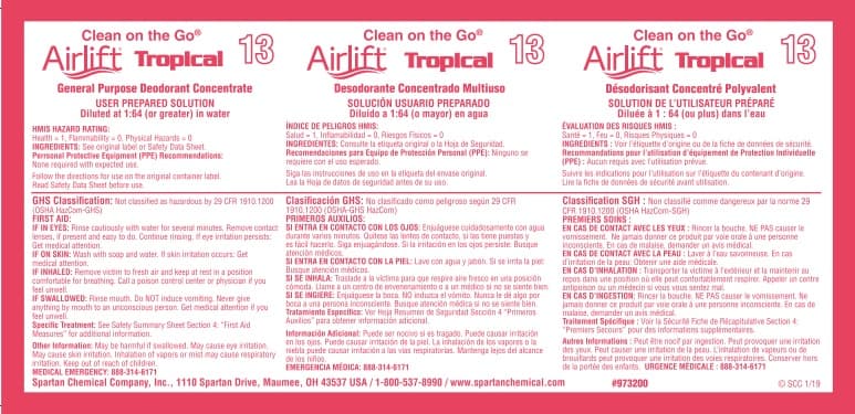 Airlift® Clean on the Go® Airlift® Tropical #13 Product Label Paper 1/Each