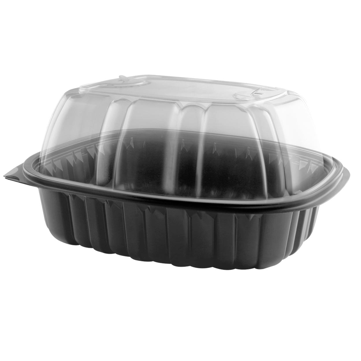 Roasted Chicken Roaster Container & Lid Combo With Dome Lid XL PP Black Clear Unhinged Anti-Fog Leak Resistant 150/Case