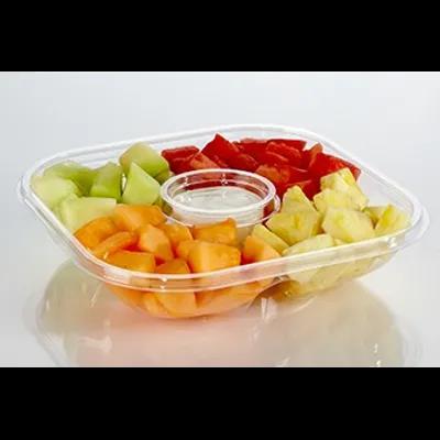 Deli Container Base 11X11X2 IN 4 Compartment PET Clear Square With Sauce Compartment 120/Case