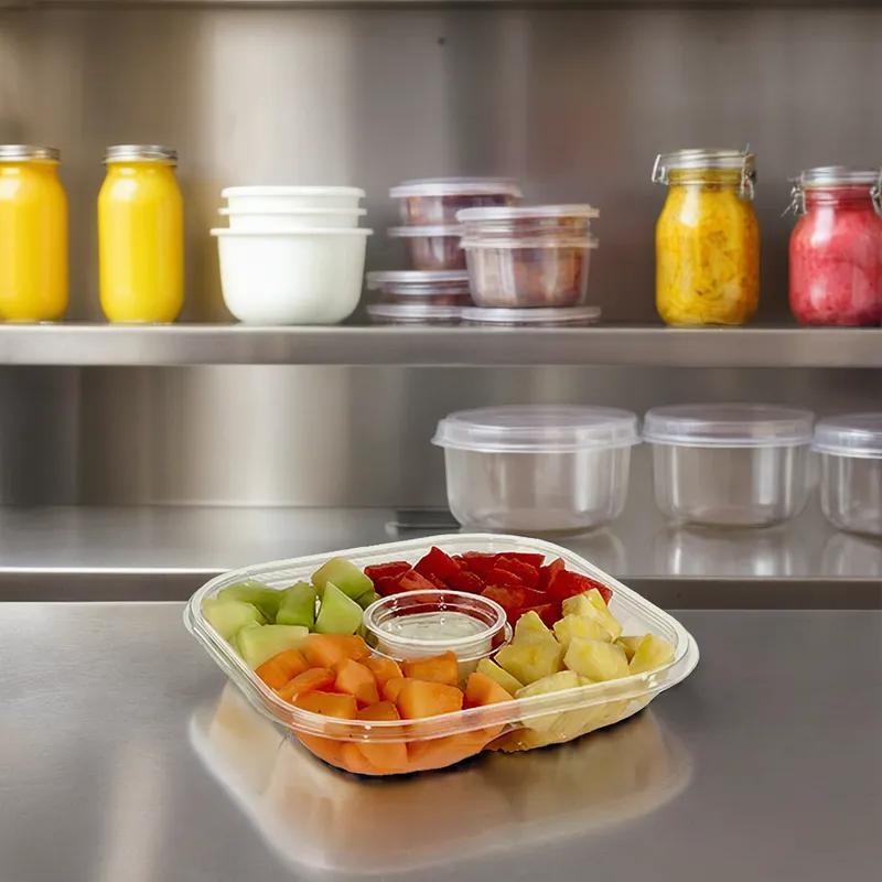 Deli Container Base 11X11X2 IN 4 Compartment PET Clear Square With Sauce Compartment 120/Case