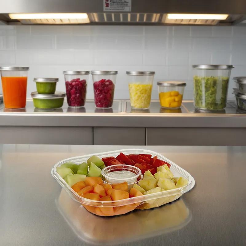 Deli Container Base 11X11X2 IN 4 Compartment PET Clear Square With Sauce Compartment 120/Case