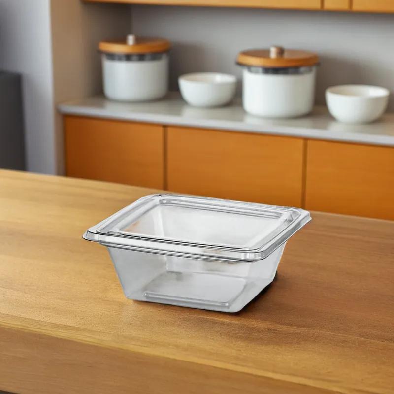 Fresh N' Sealed® Deli Container Hinged With Flat Lid 8 OZ PET Clear Square 280/Case