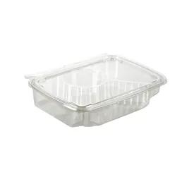 Fresh N' Sealed® Deli Container Hinged With Flat Lid 30 OZ 4 Compartment PET Clear Rectangle 136/Case