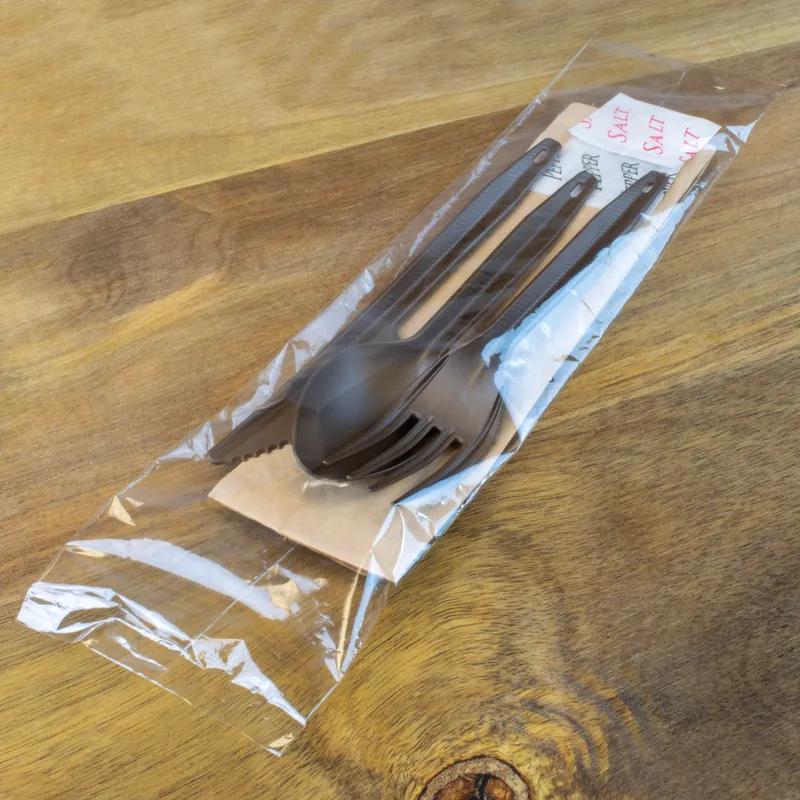6PC Cutlery Kit With Kraft 2PLY 13X17 Napkin,Fork,Knife,Salt & Pepper,Spoon 250/Case