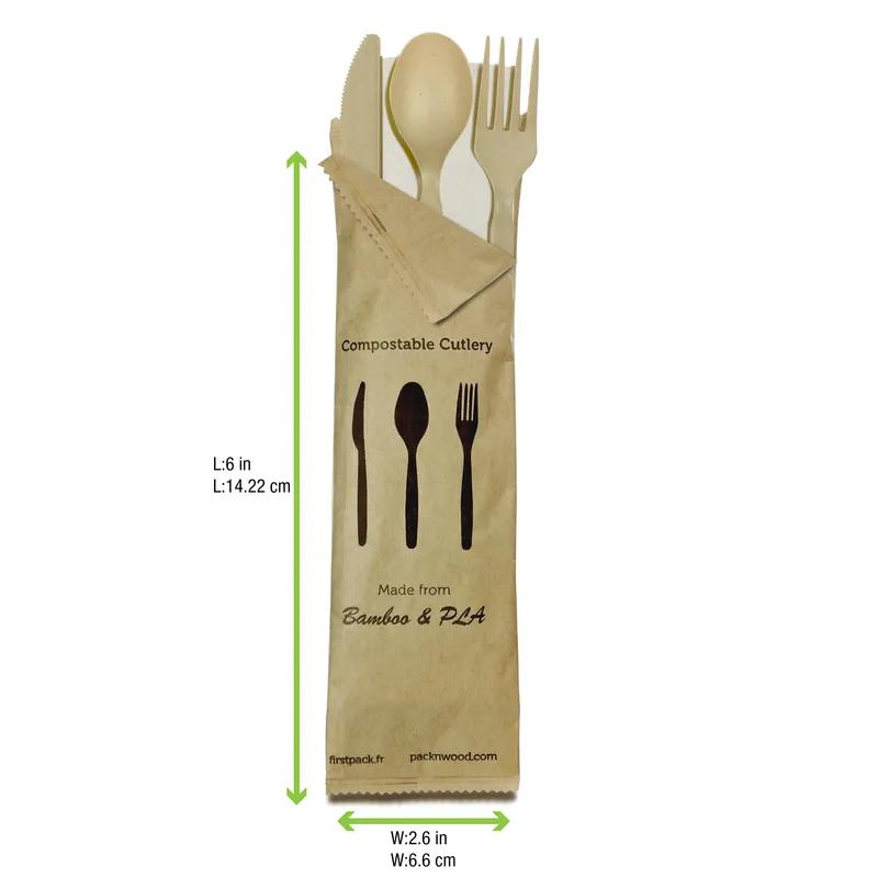 4PC Cutlery Kit 6 IN CPLA Bamboo 50 Count/Pack 5 Packs/Case 250 Count/Case
