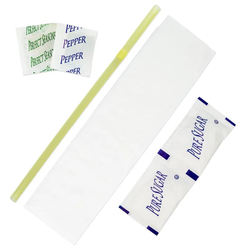 6PC Hospitality Kit Gray With Perfect Seasonings 13X17 Napkin 2 Sugars Pepper Flex Straw 250/Case