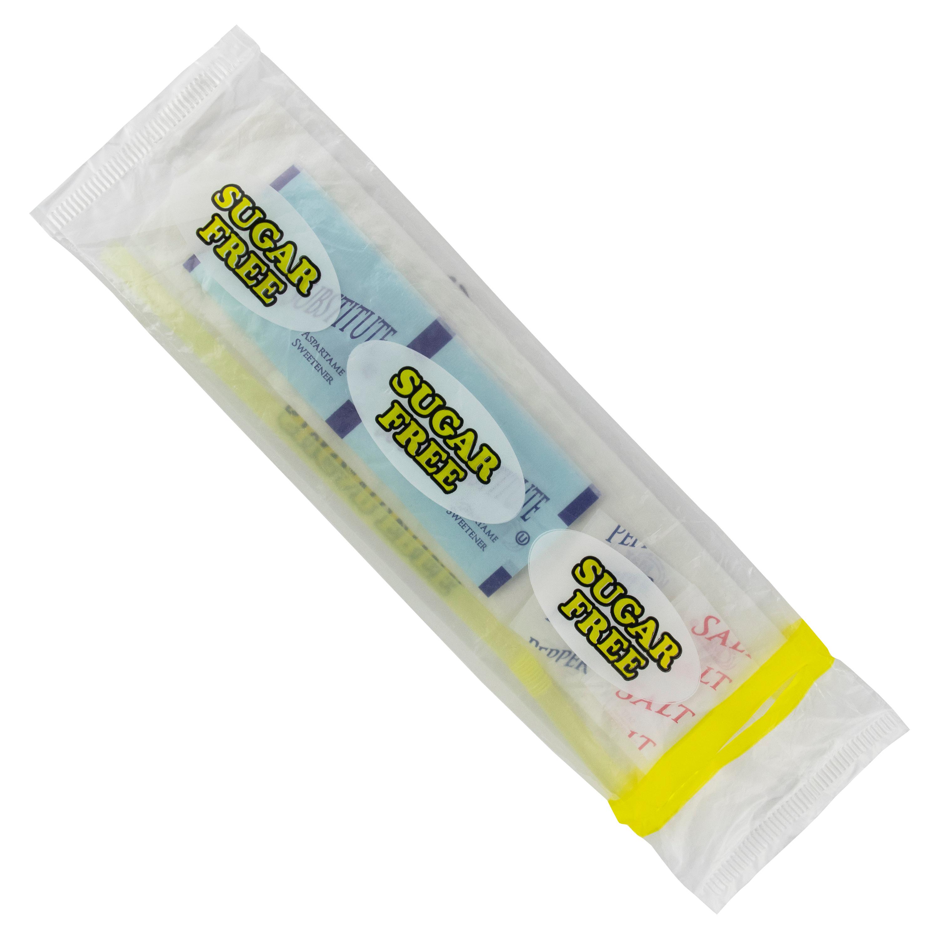 6PC Hospitality Kit Yellow With Flex Straw 13X17 Napkin 2 Sugar Substitutes Salt Pepper 250/Case