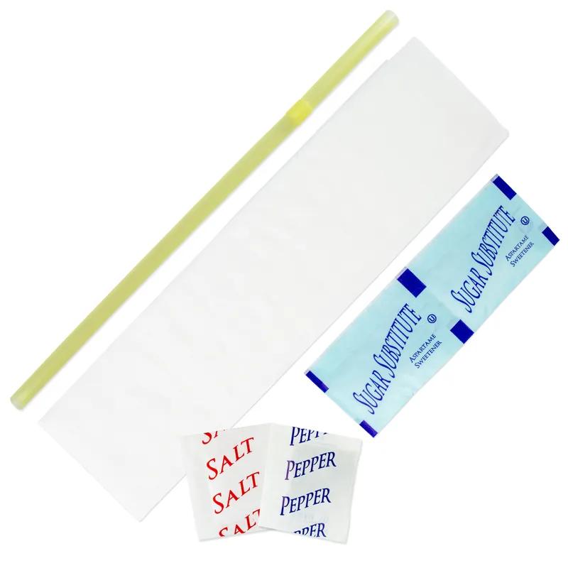 6PC Hospitality Kit Yellow With Flex Straw 13X17 Napkin 2 Sugar Substitutes Salt Pepper 250/Case