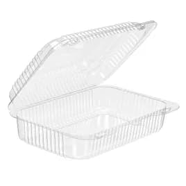 Essentials Take-Out Container Hinged With Dome Lid 9.375X6.75X2.6875 IN RPET Clear Rectangle Shallow 300/Case