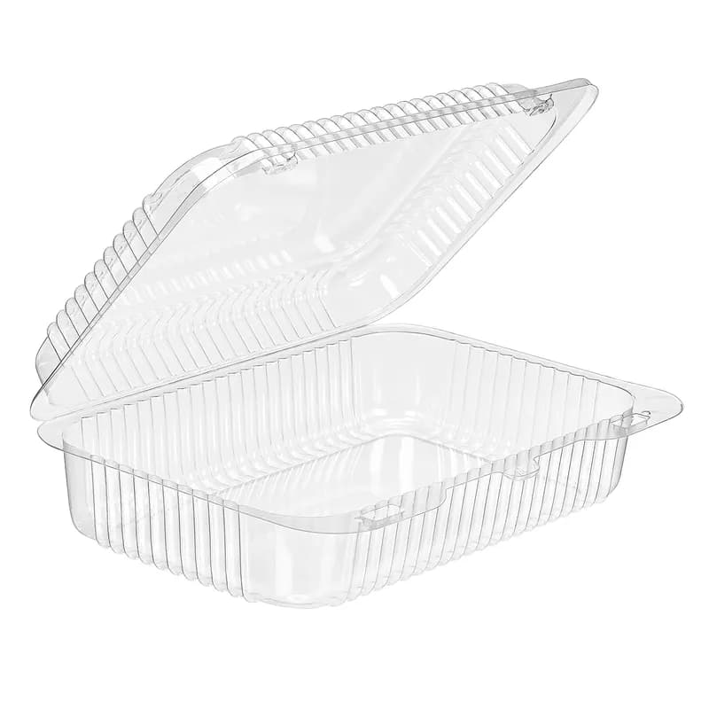 Essentials Take-Out Container Hinged With Dome Lid 9.375X6.75X2.6875 IN RPET Clear Rectangle Shallow 300/Case