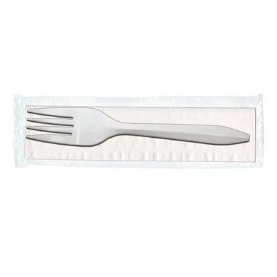 2PC Cutlery Kit PP White Medium Weight Individually Wrapped With Napkin,Fork 1000/Case