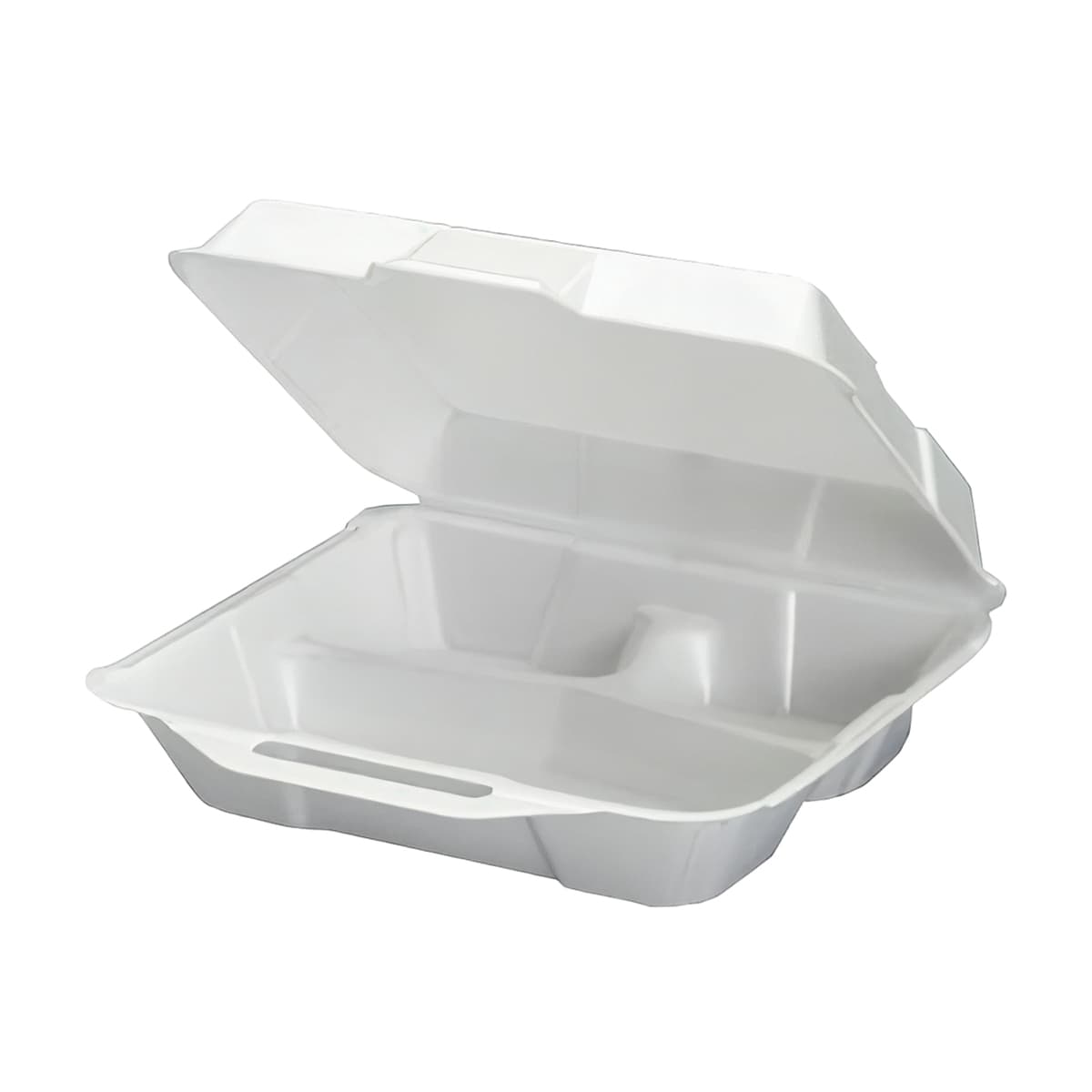 Take-Out Container Hinged With Dome Lid XL 10.25X9.25X3.25 IN 3 Compartment Polystyrene Foam White Rectangle 200/Case