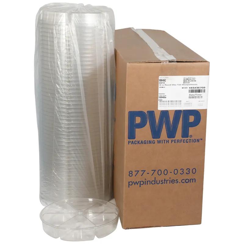 Deli Container 64 OZ 6 Compartment PET Clear Round 100/Case