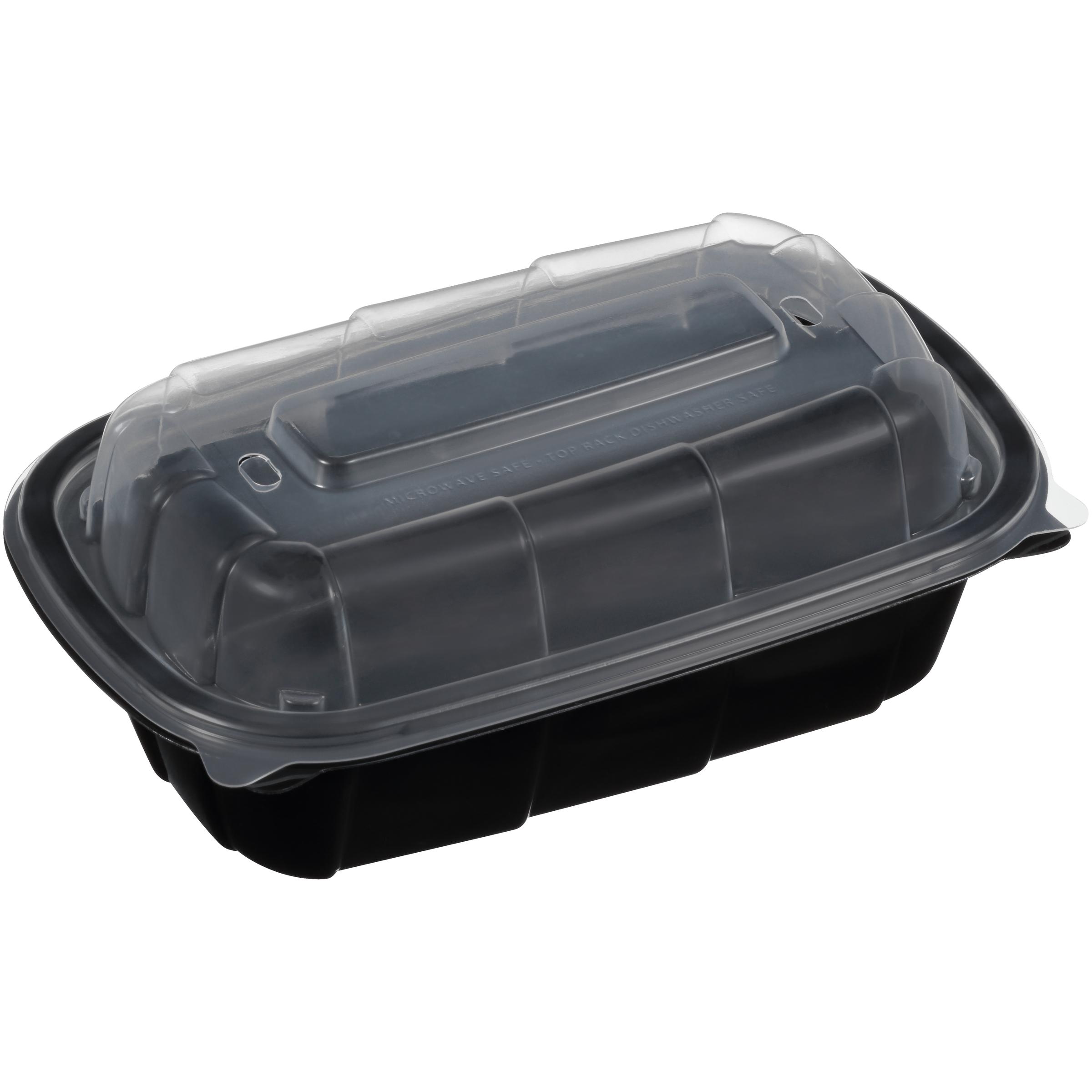 Take-Out Container Hinged With Dome Lid 6X9X3.5 IN PP Clear Black Rectangle 264/Case