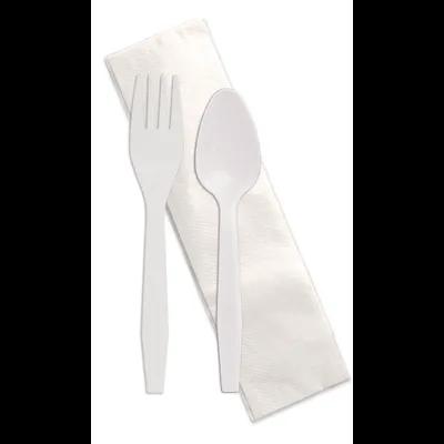 Senate 3PC Cutlery Kit PP White Medium Weight With White 13X13 Napkin,Fork,Teaspoon 500/Case