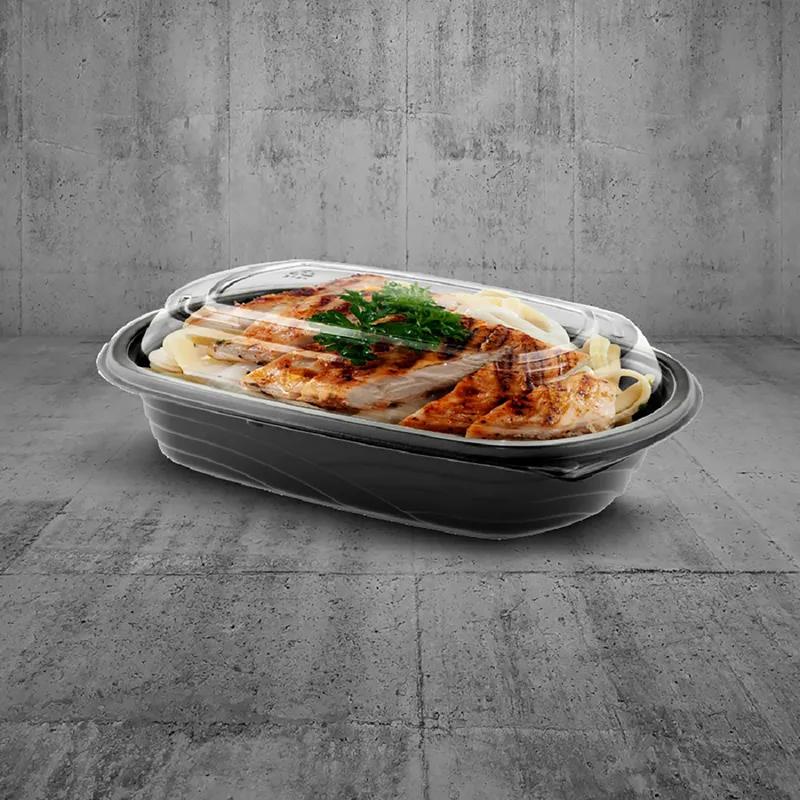 Take-Out Container Base Medium (MED) 24 OZ 9X6 IN PP Black Rectangle Microwave Safe 252/Case