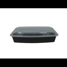 Take-Out Container Base & Lid Combo With Dome Lid Medium (MED) 48 OZ Plastic Black Clear Oblong 150/Case