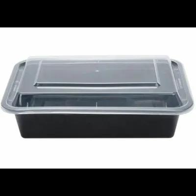 Take-Out Container Base & Lid Combo With Dome Lid Medium (MED) 48 OZ Plastic Black Clear Oblong 150/Case