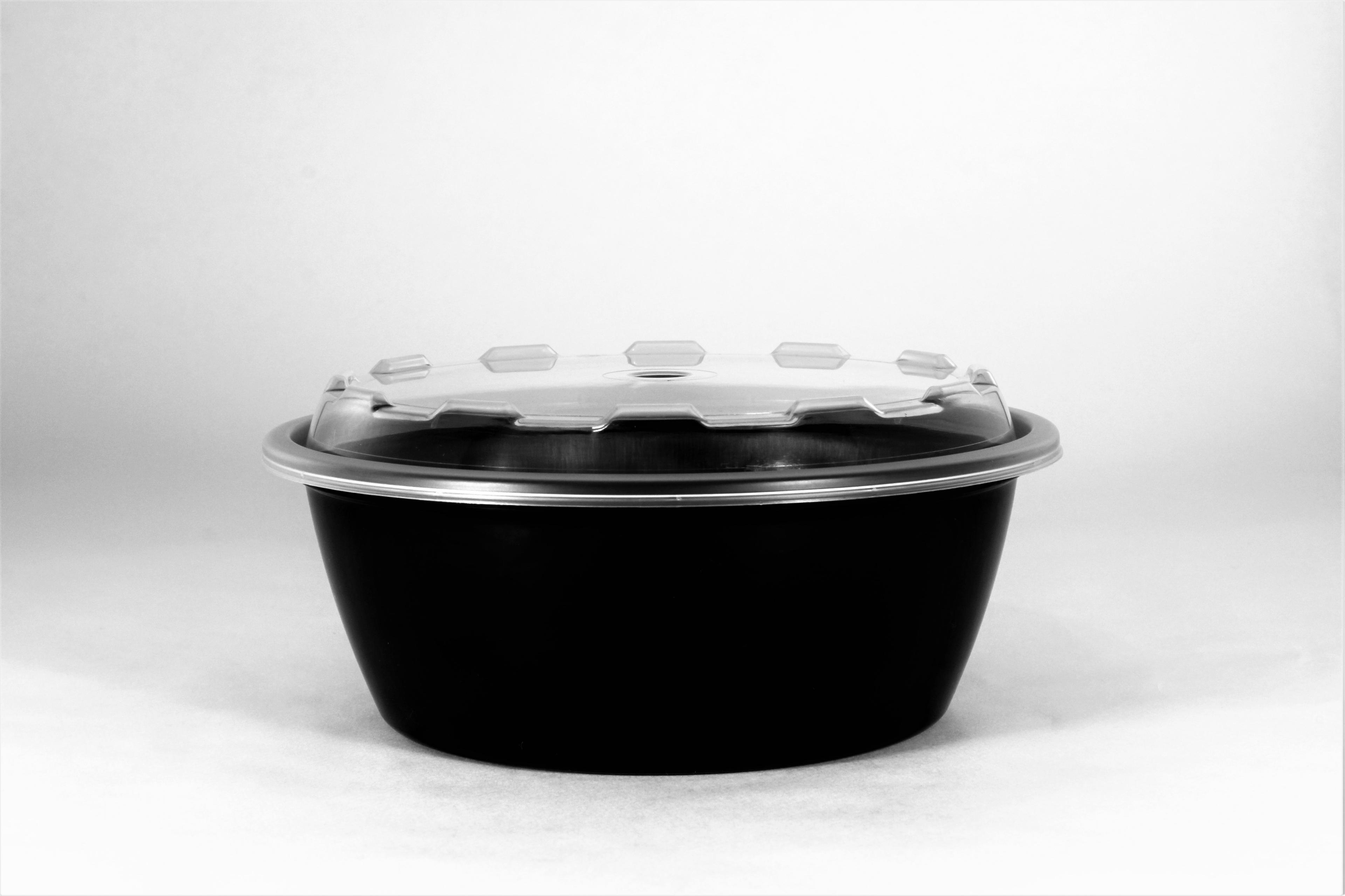 Take-Out Container Base & Lid Combo 32 OZ Plastic Black Round 150/Case