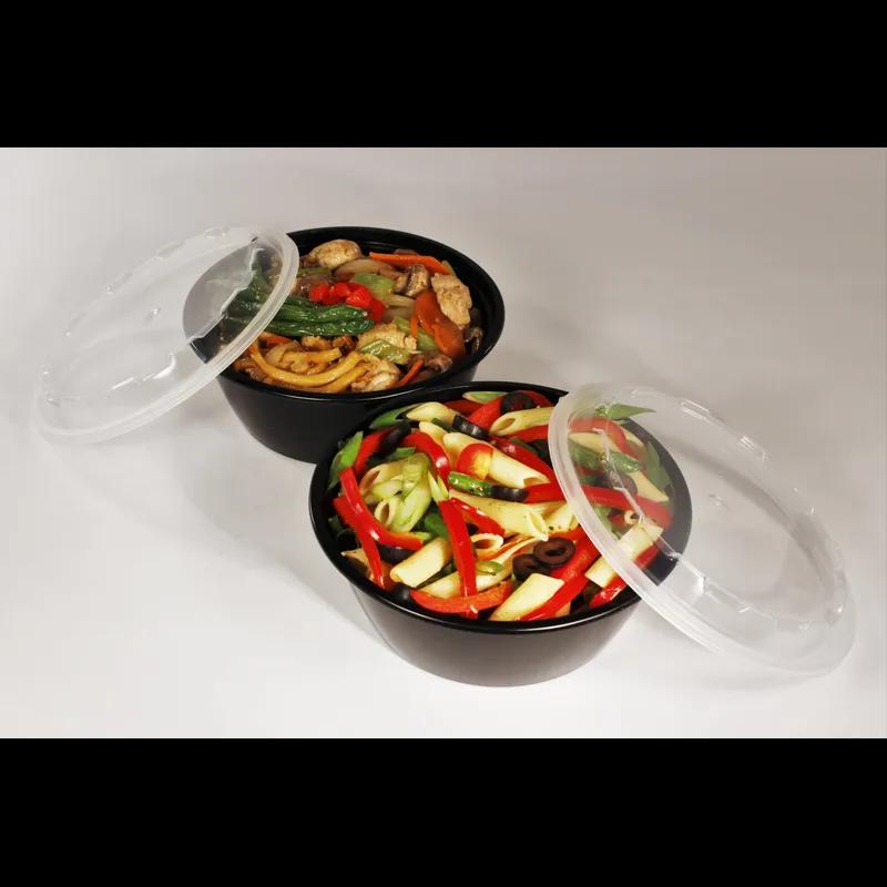 Take-Out Container Base & Lid Combo 32 OZ Plastic Black Round 150/Case