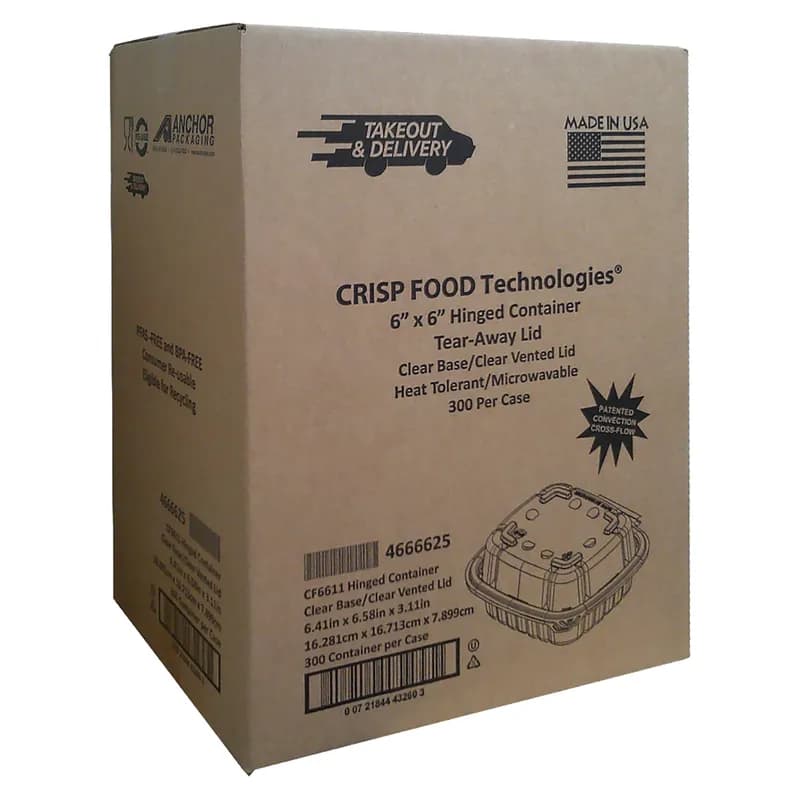 Take-Out Container Hinged With Dome Lid 6X6 IN PP Clear Square Anti-Fog 300/Case